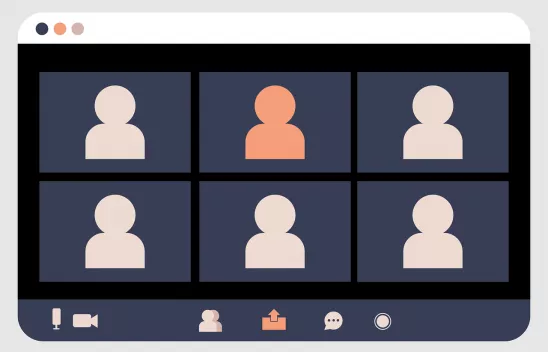 Illustration eines Bildschirms, auf dem eine Videokonferenz stattfindet
