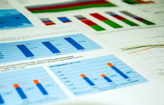 Blick auf Papier, auf dem viele Diagramme gedruckt sind Blick auf Papier, auf dem viele Diagramme gedruckt sind